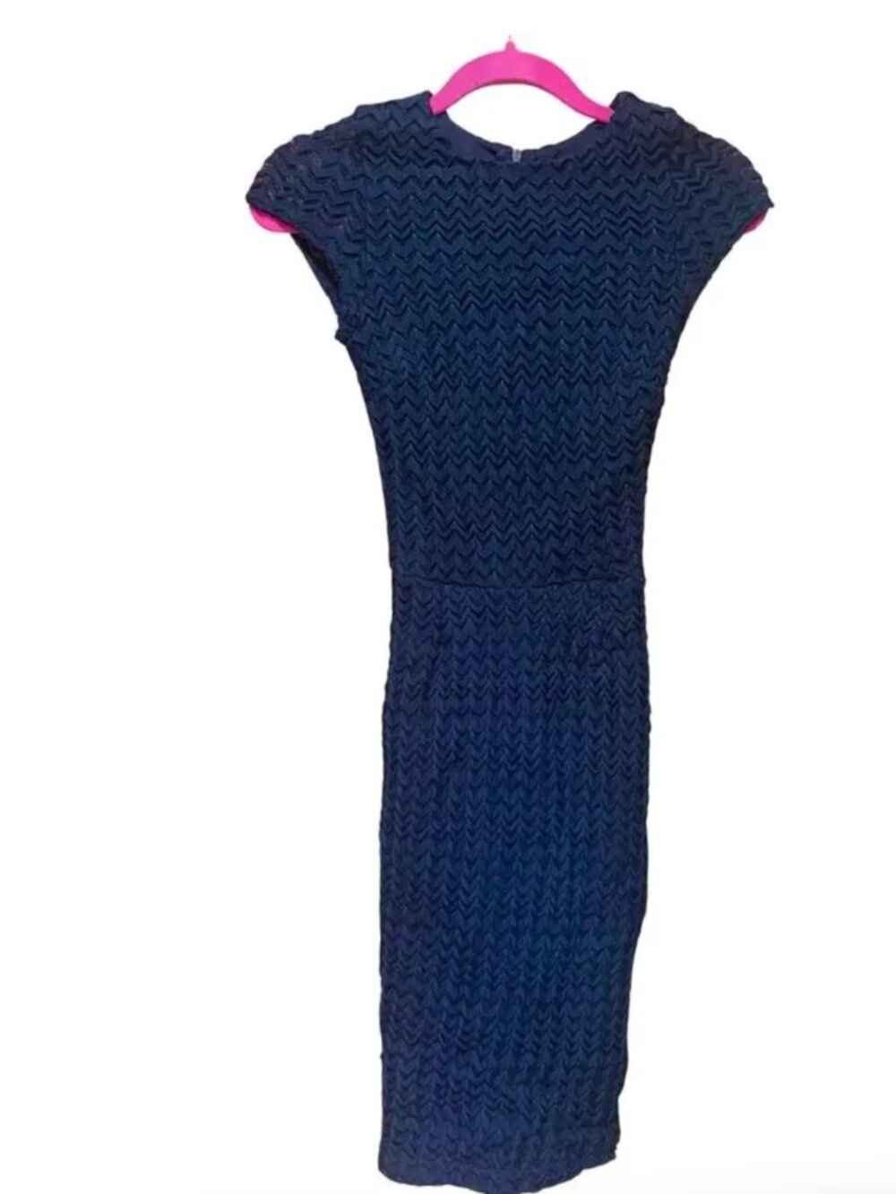 Love Ady Navy Textured Sheath Dress Cap Sleeve Work Event Size Small